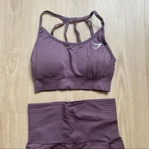 Gym Shark Compression Leggings + Sports Bra Purple Workout Set